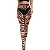 FasDivine Women's Sexy Fishnet Stockings Patterned Fishnet Tights High Waist Lace Rave Round-Hole Black
