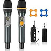 Wireless Microphones, Professional UHF Dual Microphones for Karaoke, Wireless Dynamic Microphone System Set with Rechargeable Receiver,Plug and Play, Speech, Wedding, Church, PA System
