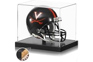 JupDec Mini Helmet Display Case, Acrylic Clear 1/2 Football Baseball Helmet Showcase, UV Protection Souvenirs and Collectibles Box with Solid Wood Base & Riser, Ideal Gift for Sports Enthusiast, Black