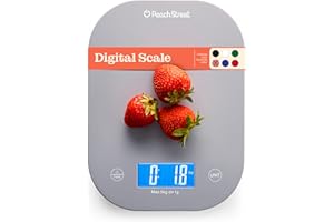 PEACH STREET Digital Kitchen Food Scale - LCD Display Weight in Grams, Kilograms, Ounces, Fl Ounces, Milliliters, and Pounds Perfect for Precise Measurements, Baking, Cooking, Meal Prep, Weight Loss,