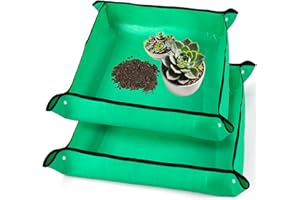 SOFTSENSE 2PC Repotting Mat for Indoor Plants, 26" x 26" Thickened Waterproof Potting Tray, Foldable Portable Soil Change Mat with Mess Control for Succulent Transplanting