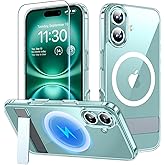 xiwxi for iPhone 16 Case with Kickstand,[Compatible with Magsafe][1*Screen Protector],Military-Grade Protection & Anti-Yellowing,Magnetic Phone Case for iPhone 16,Clear