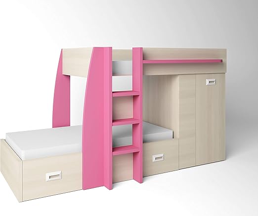 Ambiato Design Hochbett Natur Pink 2 Schlafplatze Viel Stauraum Etagenbett Stockbett Fur 2 Doppelbett Kinder Amazon De Kuche Haushalt