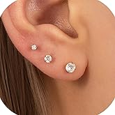 Hypoallergenic Gold Flat Back Stud Earrings for Women - 3 Pairs White/Purple/Pink CZ Screw Back Earrings Set for Cartilage, Helix, Earlobe & Multiple Piercings, Surgical Stainess Steel Safe for Sensitive Ears