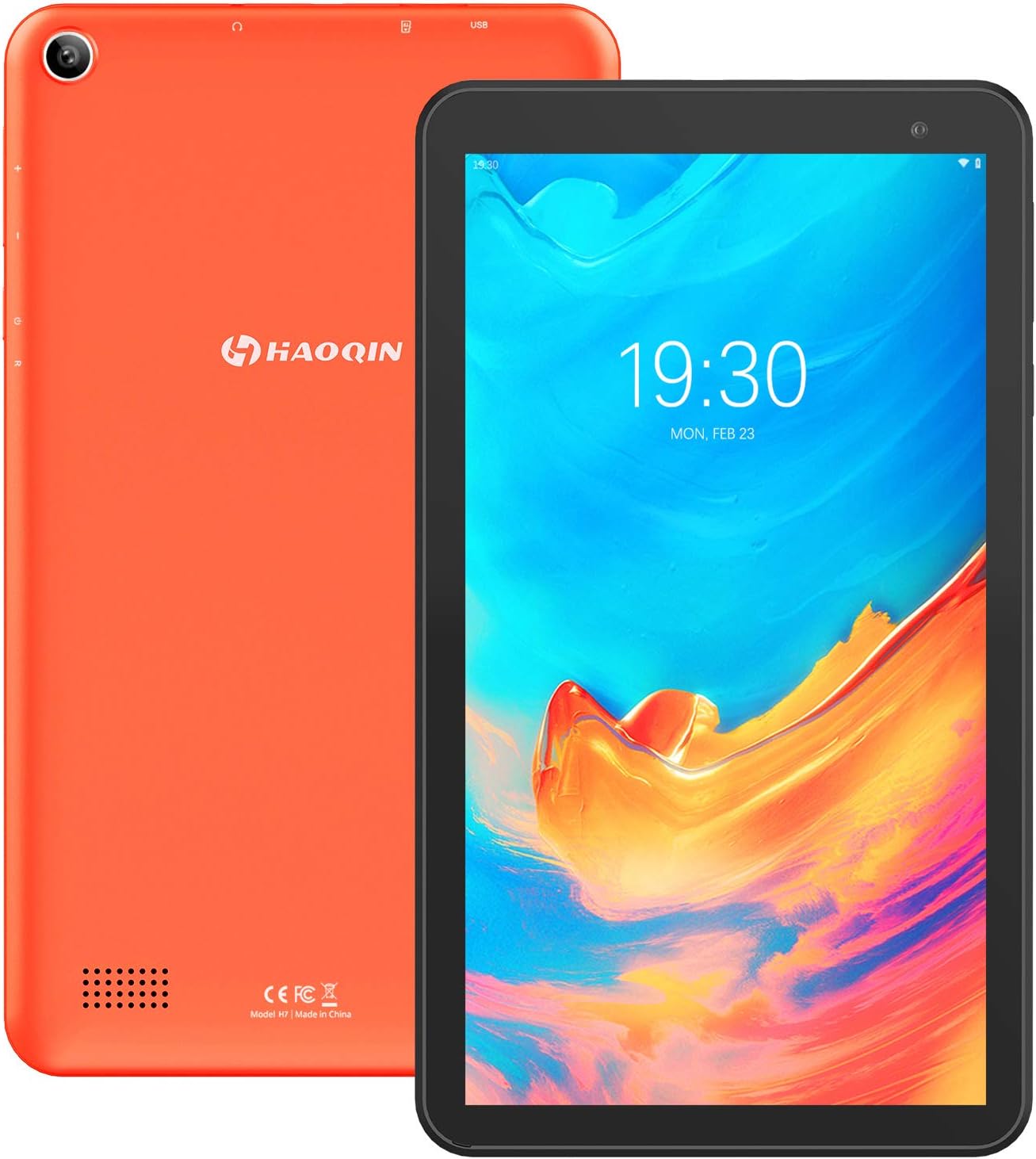 HAOQIN H7 Tablet 7 Inch Android 9.0 Tablets - 16GB ROM Quad Core, IPS HD Display, WiFi, Bluetooth, Dual Camera Google Certified (Orange)