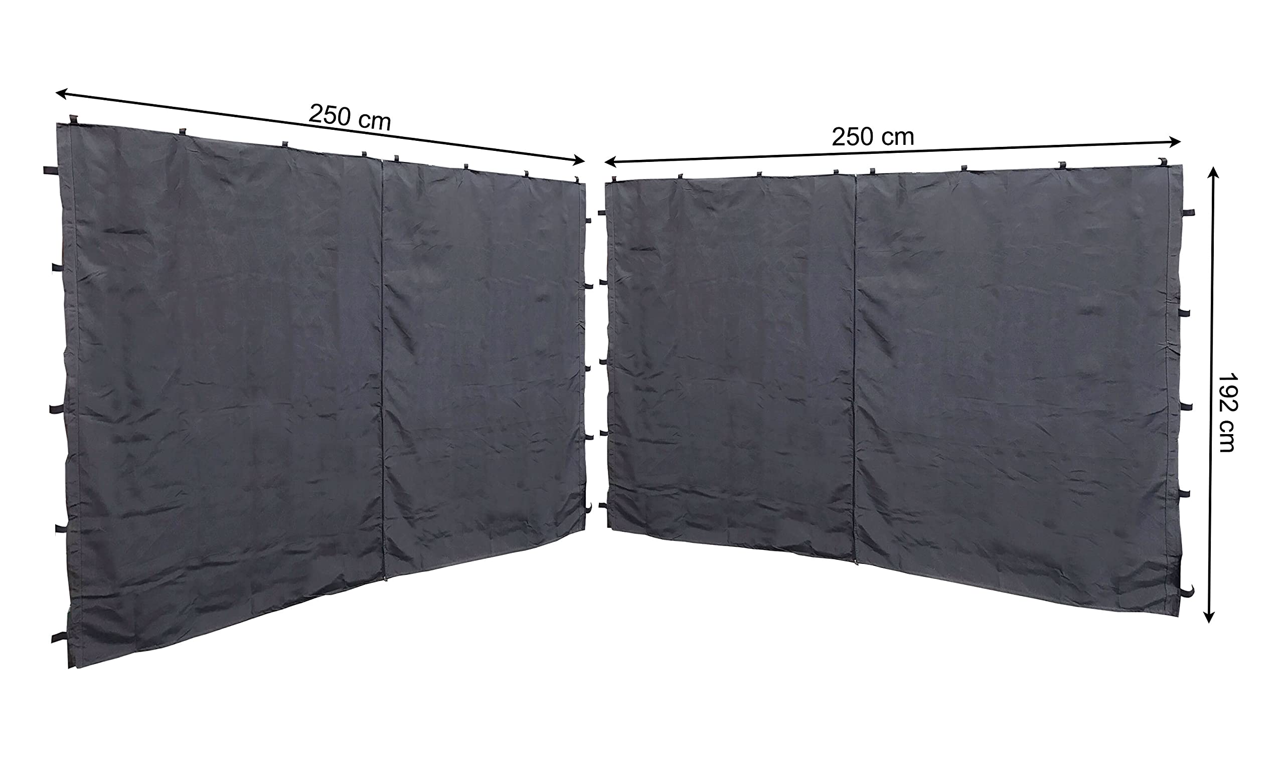 QUICK STAR 2 Side Panels with Zip 250 x 192 cm for Nizza Gazebo 3 x 3 m Side Wall Grey RAL 7012