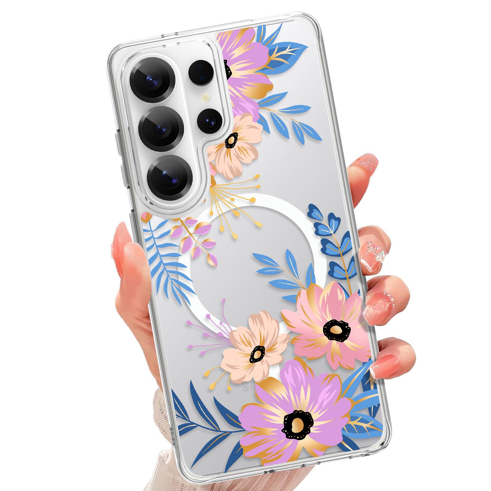 tharlet Magnetic for Samsung Galaxy S26 Ultra Case, Compatible with MagSafe, Anti Yellowing, Cute Blossom Floral Design Women Girls, Slim Shockproof TPU Cover for Galaxy S26 Ultra (Clear)
