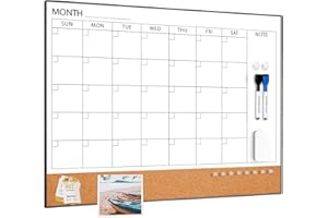 ARCOBIS Dry Erase Calendar with Cork Board for Wall, 24"x 18" Magnetic Calendar Whiteboard with Black Frame, Monthly Combinat
