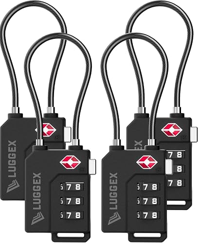 LUGGEX Luggage Lock, TSA Locks for Luggage, Suitcases Locks TSA Approved, Gift Box, Ease of Use & Durable(Black,4 Pack)