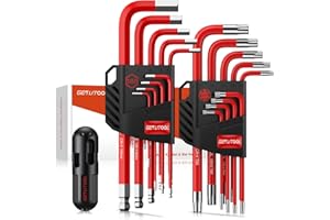 GETLITOOL 18PCS Allen Key Set, Metric Allen Wrench Set with T-Handle, Long Ball & Torx End Hex Key Set 1.5mm-10mm & T10-T50 with Size-marked & Storage Bracket for Bicycle Repair, Household DIY