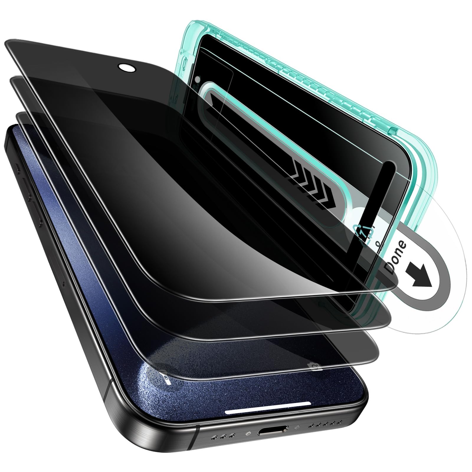 Photo 1 of ESR 3 Pack for iPhone 15 Pro Privacy Screen Protector, Anti-spy Tempered-Glass Privacy Screen Protector with Flawless Fit Tray, Micro-curved Edges, Case Friendly