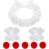 8PCS Clown Costume Accessories Lace Neck Ruffle Collar Wrist Cuff Red Pom Poms Women Halloween Clown Dress up Cosplay