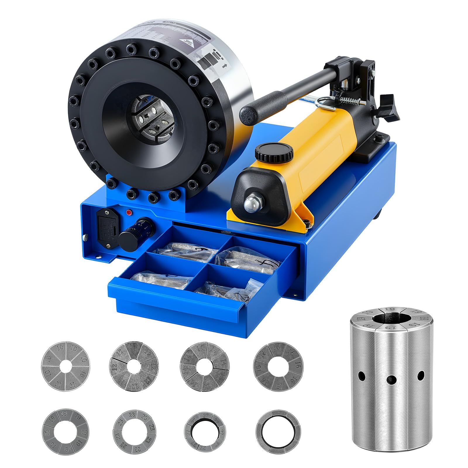 View 1 of ***UPDATED 4/25***VEVOR High Pressure Hydraulic Hose Crimper, Manual Hose Crimping Tool with 8 Dies & 0.24"-1.1" Crimping Range, Suitable for Low & High-Pressure Oil Pipes, Gas/Water/Auto AC Hoses & Cable Joints