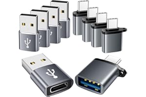 AiNEERich USB to USB C Adapter 10 Pack,USBC to USB Adapter,USBA to USBC Adapter,TypeC to USBA Male Female OTG Converter for iPhone 16 15,MacBook,PS5,Phones,Charger,Grey
