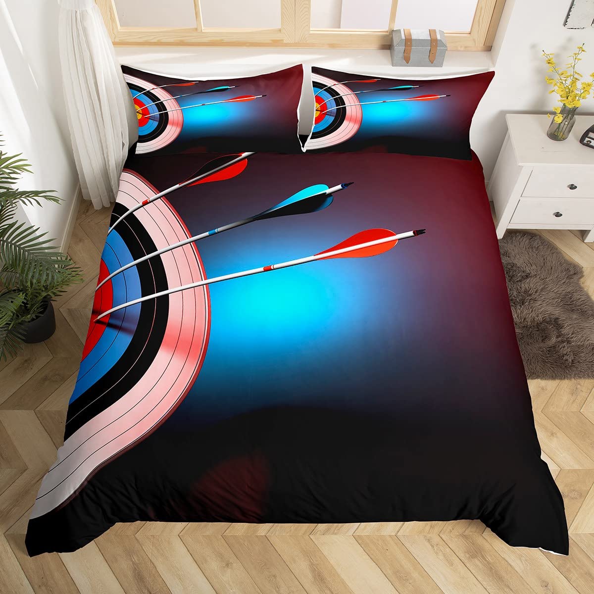 Archery Target Pattern Comforter Cover Set for Kids Girls Teens Red Blue Arrow Decor Duvet Cover Microfiber Quilt Cover Decorative 3Pcs Bedding with 2 Pillowcase King (86 inchx90 inch) — image 1