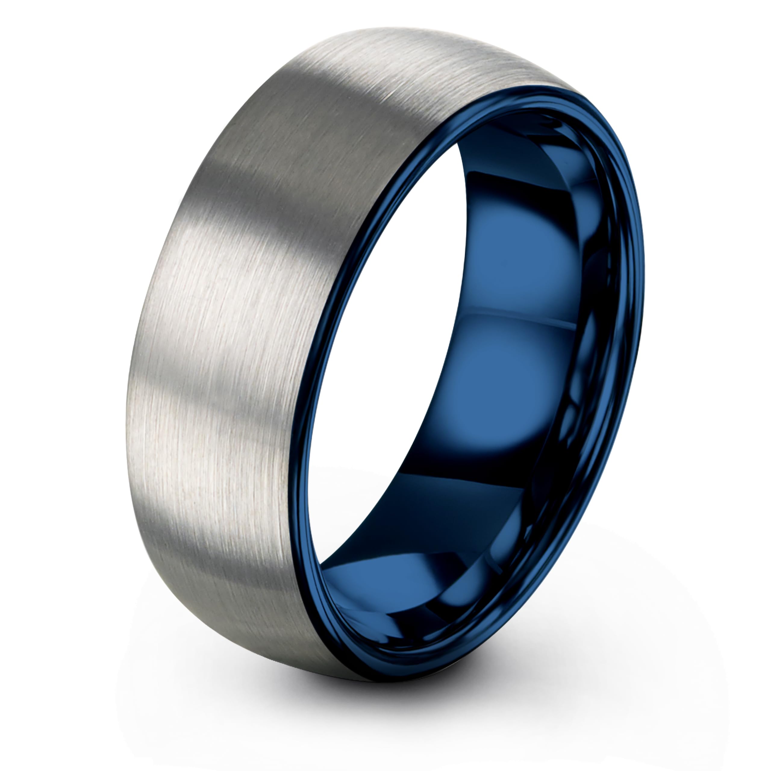 Charming Jewelers Anillo de boda de tungsteno de 0.315 in para hombres y mujeres, ajuste cómodo, azul, redondo, abovedado, cepillado, tamaño 10