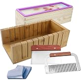 Rectangular Soap Molds Kit, Flexible Silicone Loaf Soap Mold with Wooden Box, Stainless Steel Wavy &amp; Straight Scraper for Homemade Craft Soap Making Supplies
