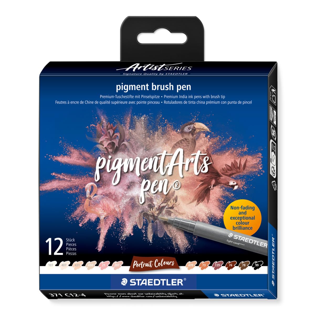 STAEDTLER 371 C12-4 Pigment Arts Brush Pen - Assorted Portrait Colours (Pack of 12)