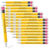Sinload 50 Pcs Teachers Pens Bulk Teacher Appreciation Gifts Inspirational Yellow Retractable Ballpoint Pens for Coworker Staff Office Supplies Thank You Gifts