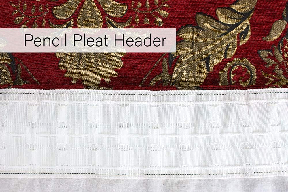 Shiraz Pencil Pleat Curtains (Pair), Burgundy Red and Gold, 100% Polyester, 168 x 229cm, W 66.1" x L 90.2" (1 Panels) - Image 5