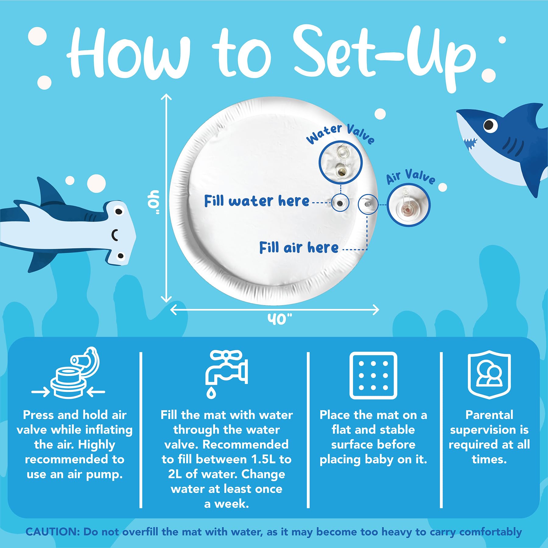 Tummy Time Water Mat for Babies - Xtra Large Sensory Baby Water Mat for Tummy Time & Motor Development - Leak-Proof Water Pad, Durable Infant Water Play Mats for Baby Boys & Girls 3 Months+