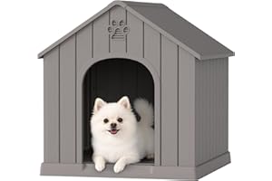 Fancyango Dog House Outdoor Indoor, Weatherproof Dog House with Elevated Floor and Air Vents for Small to Medium Dogs,Easy Clean and Assemble (Grey, 26.18''L × 24.02''W × 25.98''H)
