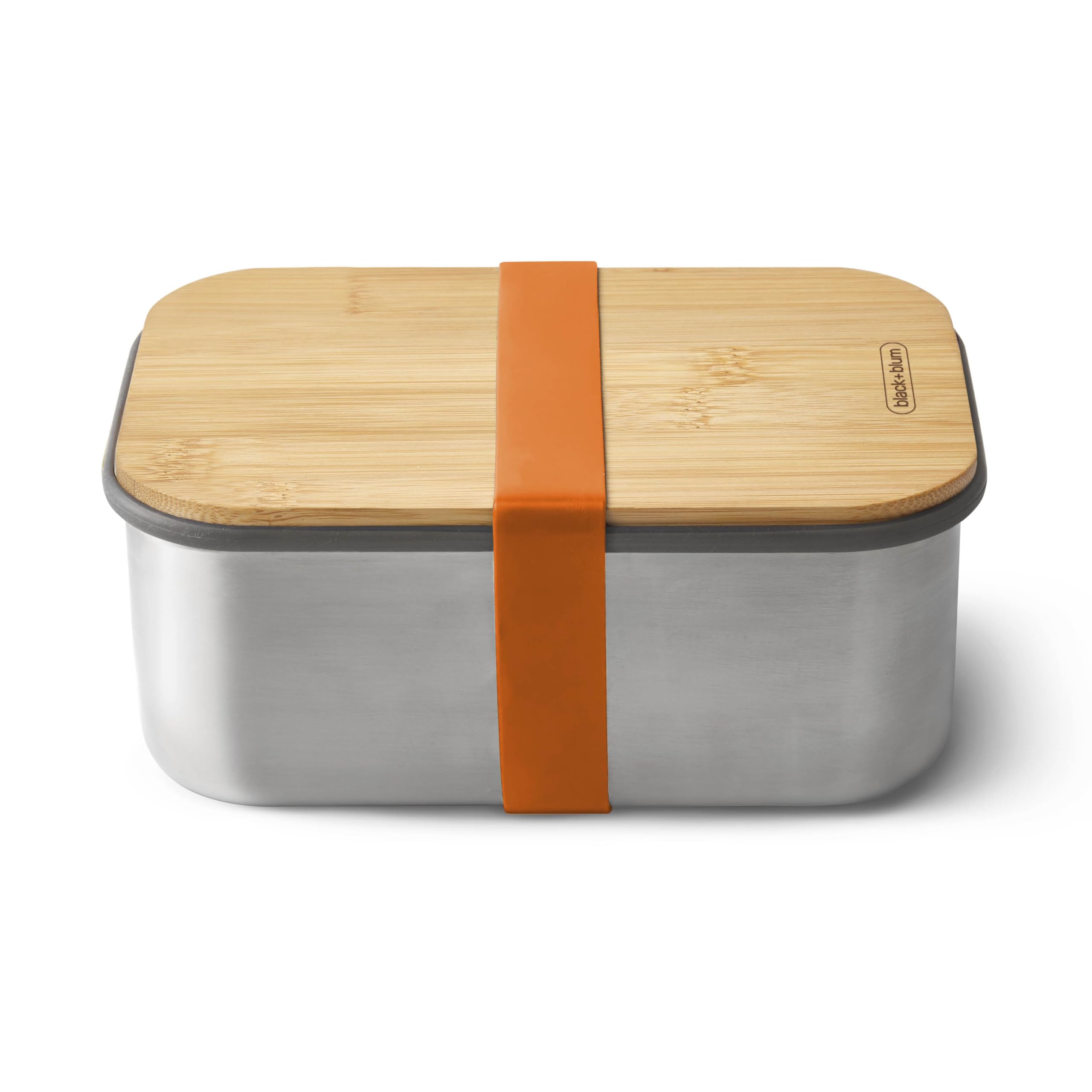 BLACK+BLUM - Sandwich Box - Stainless Steel, Plastic-Free Lunch box with Leak Proof, Lightweight, Multi-Purpose Bamboo Lid, Chopping and Serving Board - Orange - Large, 1.25L