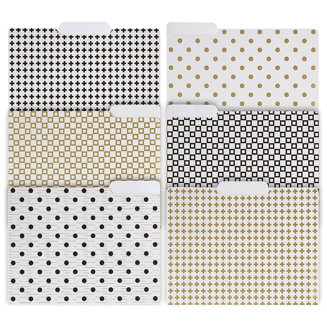 BLU MONACODecorative File Folders - 1/3 Cut Tabs Gold File Folders - Letter Size - Set of 12-2 Each of 6 Cute File Folders Patterns with Gold Foil