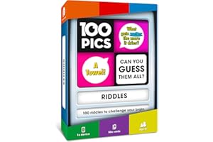 100 PICS Riddles Travel Game - Guess 100 Riddles | Flash Cards with Slide Reveal Case | Card Game, Gift, Stocking Stuffer | Fun for Kids and Adults | Ages 6+