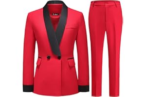 TRONSTORE Women's Pants Suit 2 Piece Set Smil Fit Jacket Shawl Sollar Blazer Dress for Women