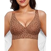 Popilush Seamless Bras for Women - Wireless Comfortable Bra Push Up Bralette Full Coverage Deep V Leopard Print Bra Everyday Bras