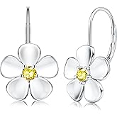 MILACOLATO 925 Sterling Silver Flower Hoop Earrings for Women 18K White Gold Plated Plumeria Flower Dangle Earrings Hypoallergenic Leverback Earrings for Sensitive Ears Valentine's Day Jewelry Gifts