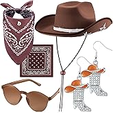 Hercicy 4 Pcs Cowgirl Costume Set Cowboy Hat Sunglasses Bandana Earring Halloween Costume Accessories for Women Cosplay Party