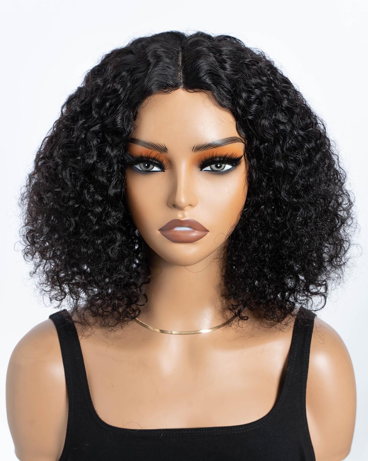 Style Icon Short Curly Bob Wigs Human Hair Glueless Wig for Black Women 10 inch Middle Part Lace Deep Curly Bob Wigs T Part Jerry Curl Wig Non Lace Front Natural Black