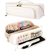 Linpr Hot Hair Tools Travel Bag with Heat Resistant Silicone Mat, 2 in 1 Hair Dryer Storage Bags, Women Travel Essentials Organizer Case for Curling Irons, Straighteners, Hot Air Brushes (White)