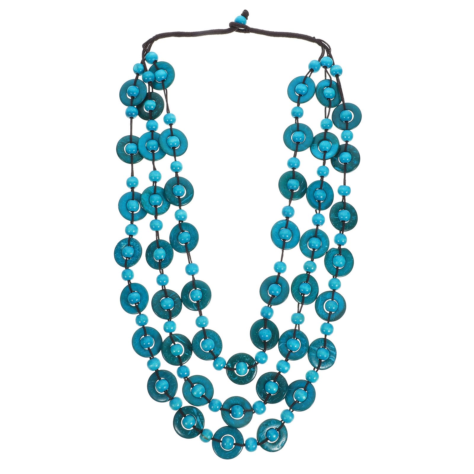 Amosfun Bead Necklace for Women 3-Layered Bohemia Pendant Vintage Necklace with Coconut Shell Charms for Women Girls - Blue