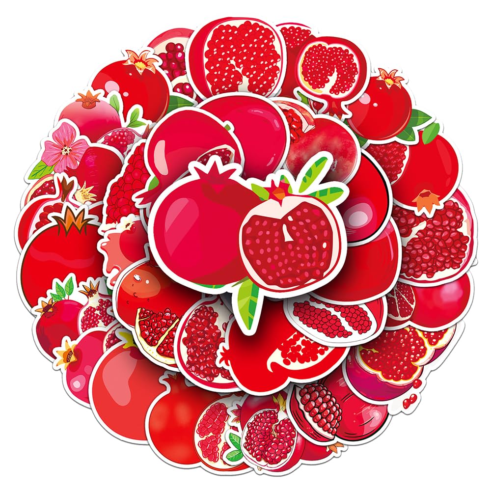 Red Pomegranate Vinyl Stickers, 50 PCS Waterproof Fruit Decals for Laptops, Scrapbooking, Journals, Notebooks, Water Bottles, Suitcases, Phones & DIY Decor