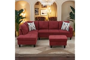 Trygoal L Shaped Couch Sectional Couches with Chaise and Storage Ottoman, 3 Pieces Modular Convertible Sofa for Living Room Furniture Sets and Small Apartment, Red