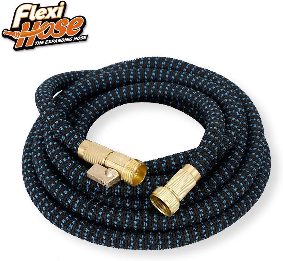 Flexi Hose Lightweight Expandable Garden Hose | No-Kink Flexibility - Extra Strength with 3/4 Inch Solid Brass Fittings & Double Latex Core | Rot, Crack, Leak Resistant (50 FT, Blue/Black) : Garden & Outdoor