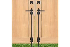BOODVON 24 Inch Cane Bolt Gate Drop Rod Heavy Duty Gate Hardware, Gate Ground Latch for Wooden Fences, Metal Gates Doors Stopper for Gate Ground, Wrought Iron Gate Latches, Black Finish(2 Pack)