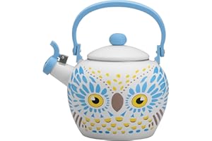 Whistling Tea Kettle for Stove Top Enamel on Steel Teakettle, Supreme Housewares Owl Design Teapot Water Kettle Cute Kitchen Accessories Teteras (2.1 Quart, Owl)