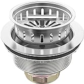 BOTEMY B9171 Kitchen Sink Drain 3 1/2 Inch Kitchen Sink Drain Strainer Assmebly Kit Stainless Steel Sink Strainer Basket/Drain Stopper for 3.5'' Standard American Drain Hole (Brushed)