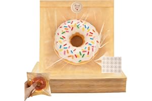 120Pack cookie bags with seal, 5.7x6.5 Inch Small Paper Bakery Bags with Window 140 Pcs Thank You Stickers, Heat Sealable & G