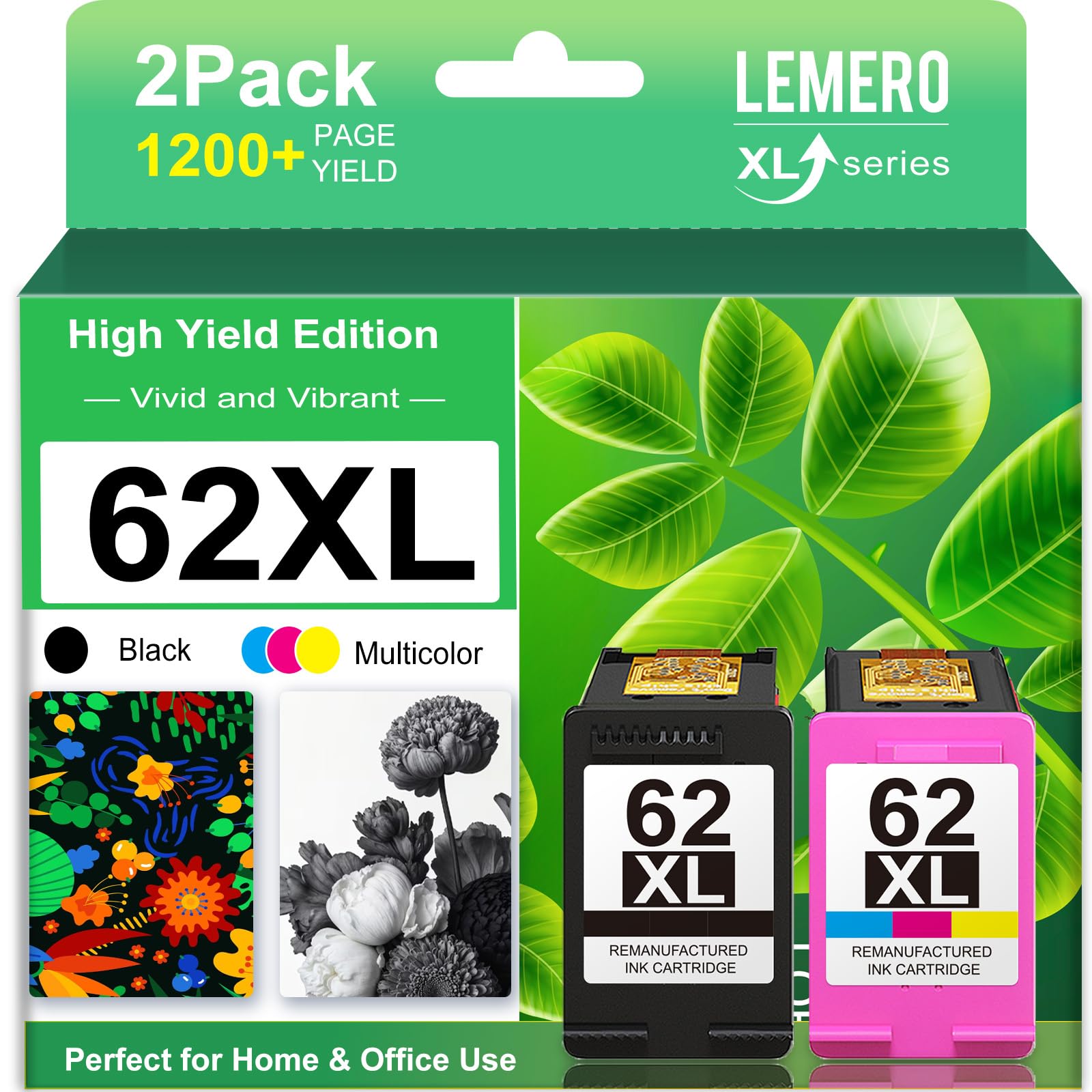 Photo 1 of LEMERO 62XL Ink Cartridges Remanufactured Ink Cartridge Replacement for HP 62XL Ink Cartridge Combo Pack for HP Ink 62 use with Envy 7640 5660 5540 7645 5746 OfficeJet 250 200 5740 Mobile Printer