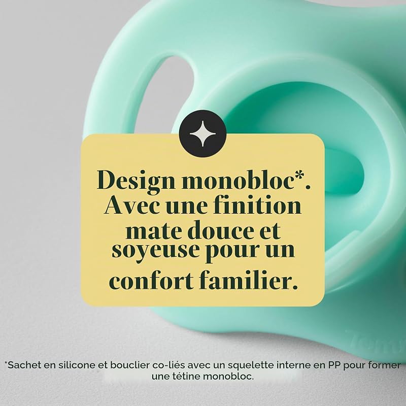 Sucette Ultra-légère Toujours en Place, 6-18 Mois, Lot de 4, Tétine Orthodontique, Conception Monobloc en Silicone