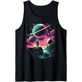 Astronaut Outer Space Galaxy Universe Planet Saturn Science Tank Top