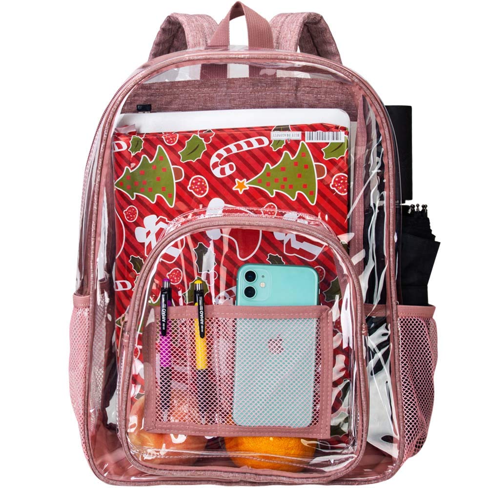 clear backpack from pink
