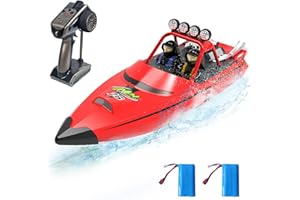 Hitish RC Boat for Kids Adults 2.4GHz Remote Control Boats with LED Light for Pool Lakes Water, 20MPH Fast Speed Racing Jet Boat, Boat Toy for Boys Girls, 2 Rechargeable Batteries 40+ Mins, Red