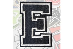 AXEN 3.1inch Iron On Letters Patches, Embroidered Letters Patches Letterman Applique for Clothes, Jacket, Dress, Hat, DIY Accessories, Black E