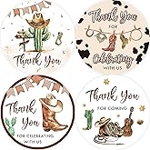 80pcs Cowboy Thank You Stickers, Little Cowboy Round Stickers, Cactus Round Labels, Welcome to The Wild West Gift Labels for Western Birthday/Gender Reveal Party Favors